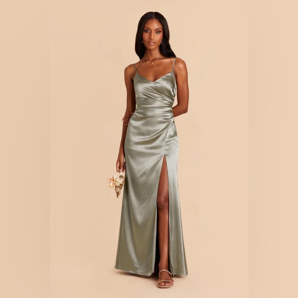 Birdy Grey Catherine Dress Shiny Satin Moss Green